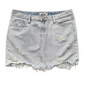 Refuge Denim Jean Mini Skirt Medium Blue Distressed Cotton Rayon Streetwear